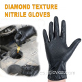 Guantes de nitrilo de agarre negro de diamantes en espesas impermeables